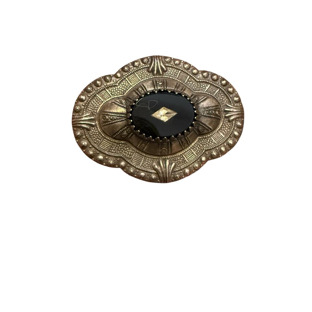 Sadie Green Victorian Revival Stamped Black Cab Brooch